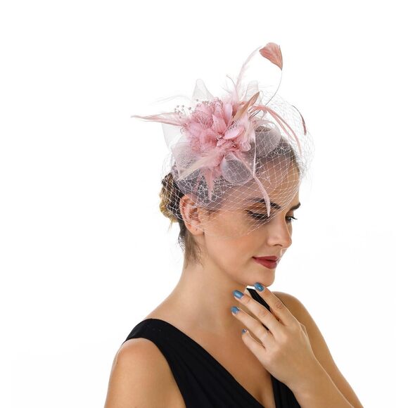 5461 Fascinators Hat Flower Mesh Ribbons Feathers On A Headband And A Clip Tea main image 5